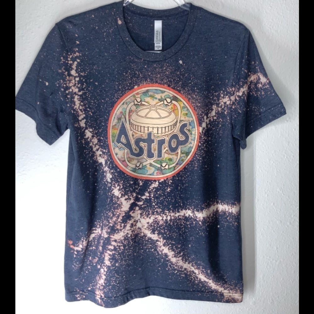 Houston Astros Womens Shirt Blue Gray Size Retro Medium MLB Bleached Tee